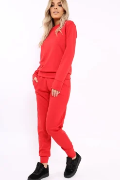 Rebellious Fashion Red Sweatshirt and Joggers Loungewear Set - Evalin