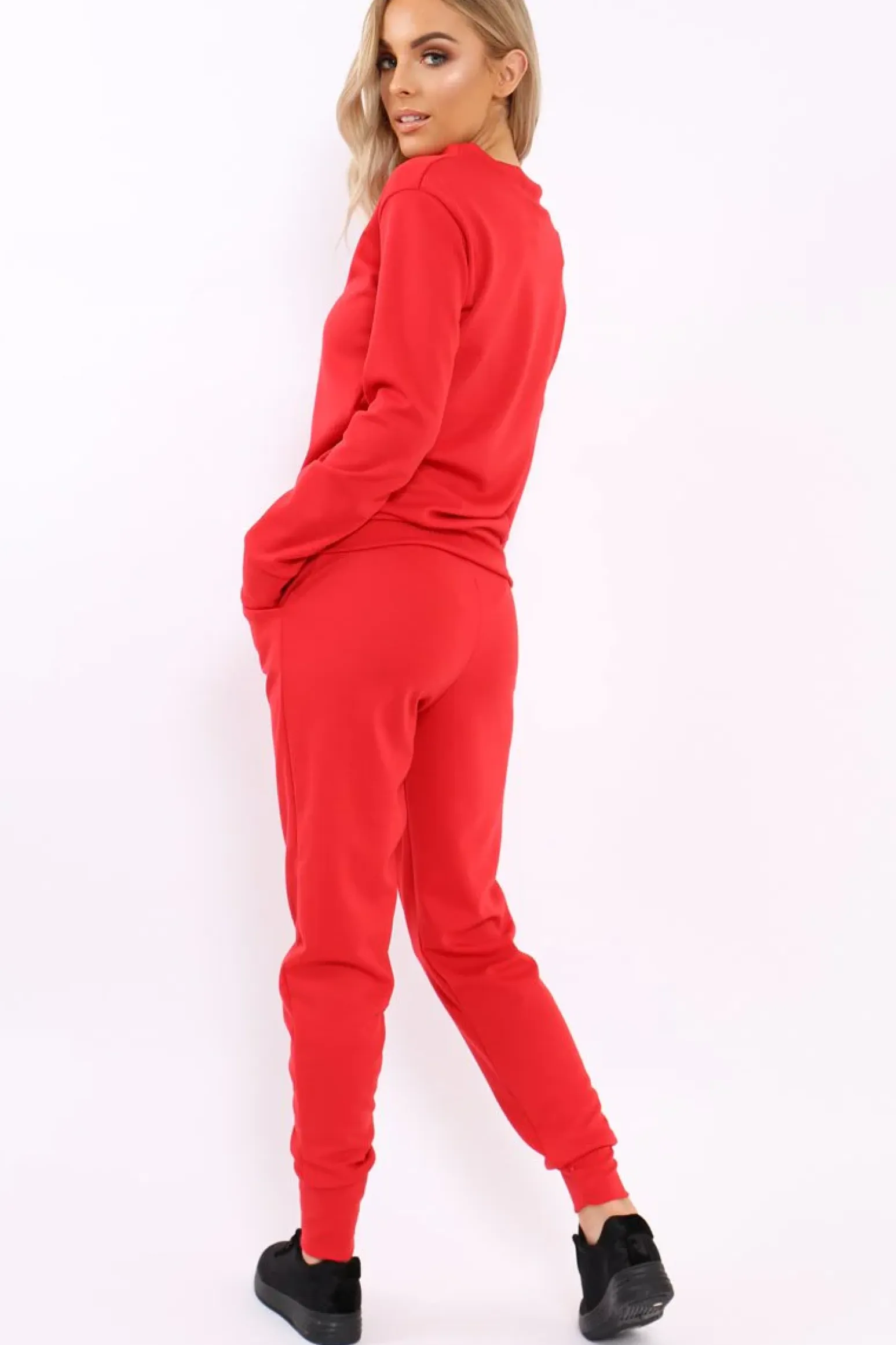 Rebellious Fashion Red Sweatshirt and Joggers Loungewear Set - Evalin