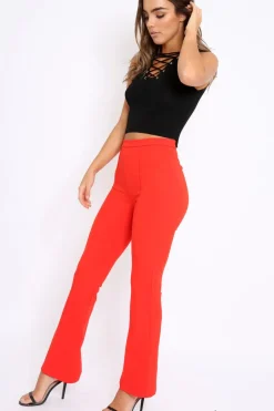 Rebellious Fashion Red Tailored High Waist Flare Trousers - Adela