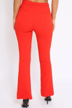 Rebellious Fashion Red Tailored High Waist Flare Trousers - Adela