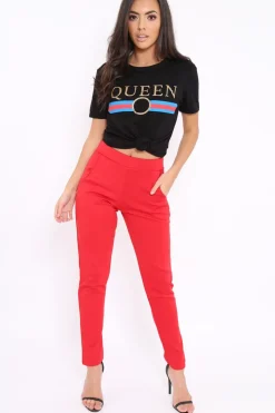 Rebellious Fashion Red Tapered Leg Trousers - Rennie