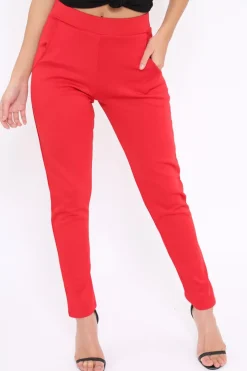 Rebellious Fashion Red Tapered Leg Trousers - Rennie