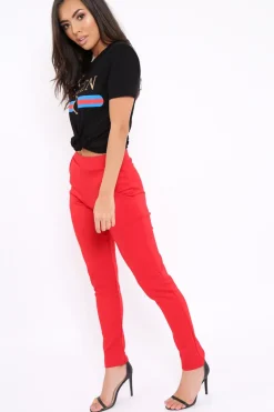 Rebellious Fashion Red Tapered Leg Trousers - Rennie