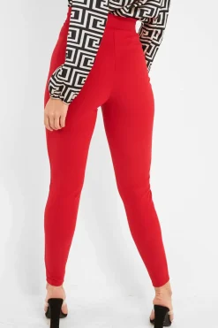 Rebellious Fashion Red Tapered Trousers With Silver Buckle - Zyana