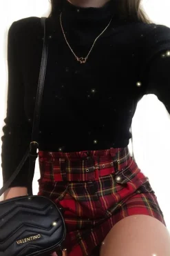 Rebellious Fashion Red Tartan Belted Pleated Mini Skirt - Danyka