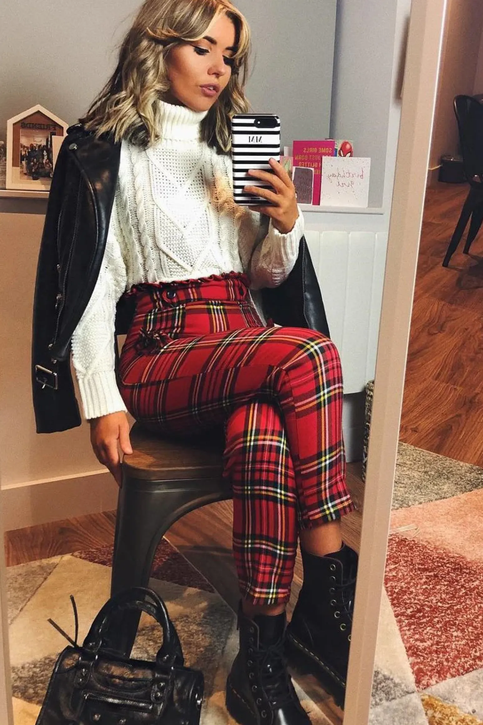 Rebellious Fashion Red Tartan Frill Detail Trousers - Bristal