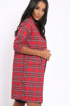 Rebellious Fashion Red Tartan Long Blazer - Kerrie