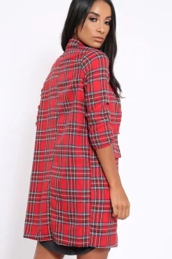 Rebellious Fashion Red Tartan Long Blazer - Kerrie