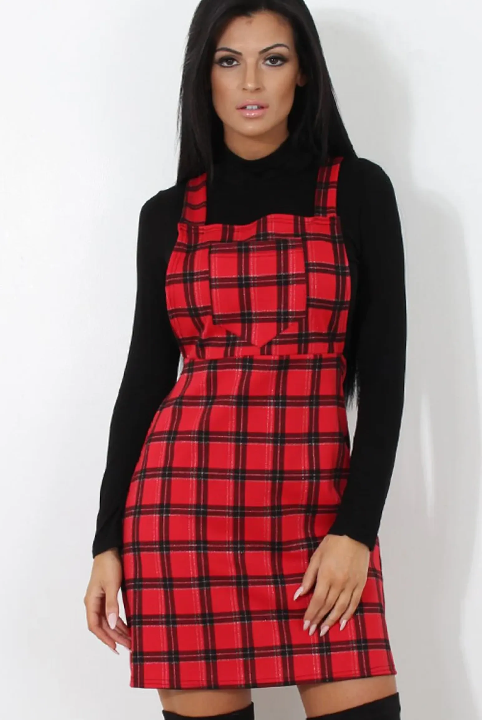 Rebellious Fashion Red Tartan Pinafore-Tarzo