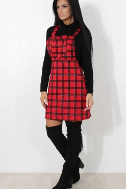 Rebellious Fashion Red Tartan Pinafore-Tarzo