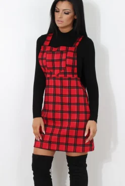 Rebellious Fashion Red Tartan Pinafore-Tarzo