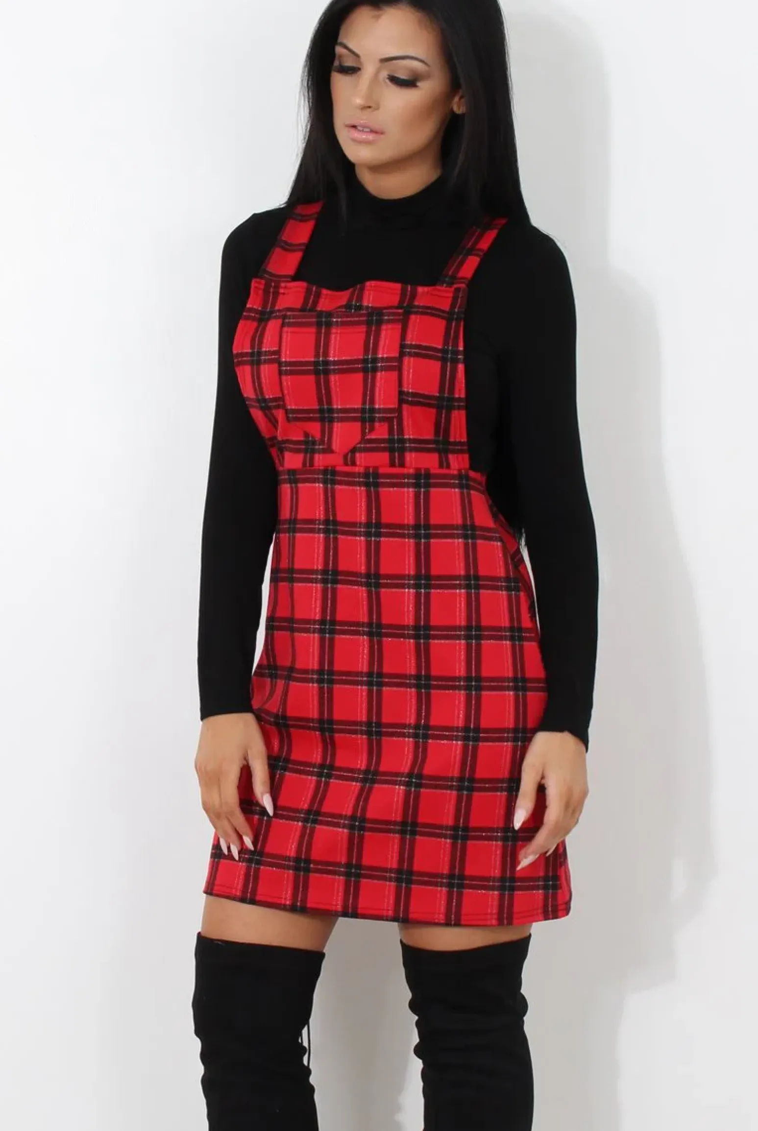 Rebellious Fashion Red Tartan Pinafore-Tarzo