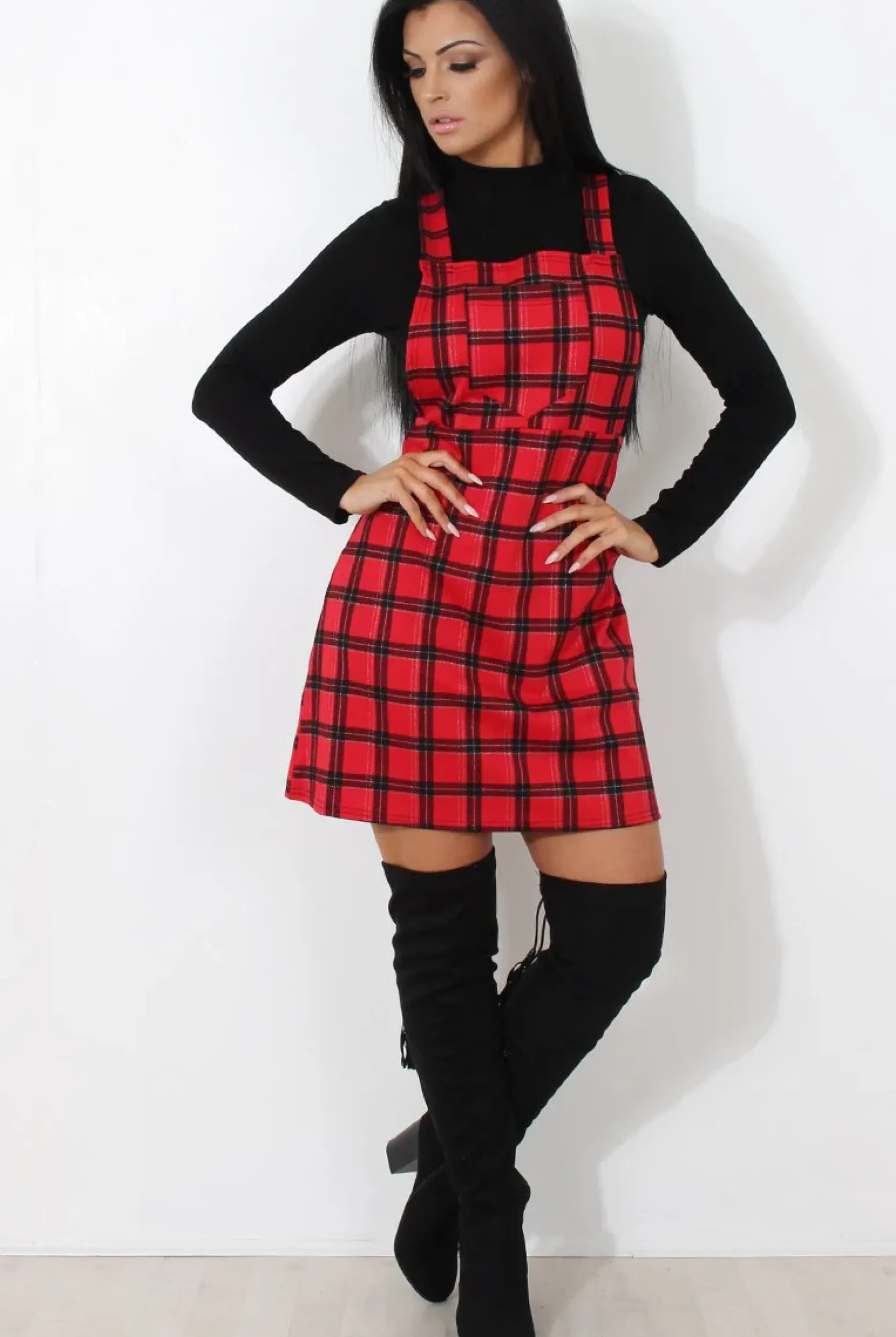 Rebellious Fashion Red Tartan Pinafore-Tarzo