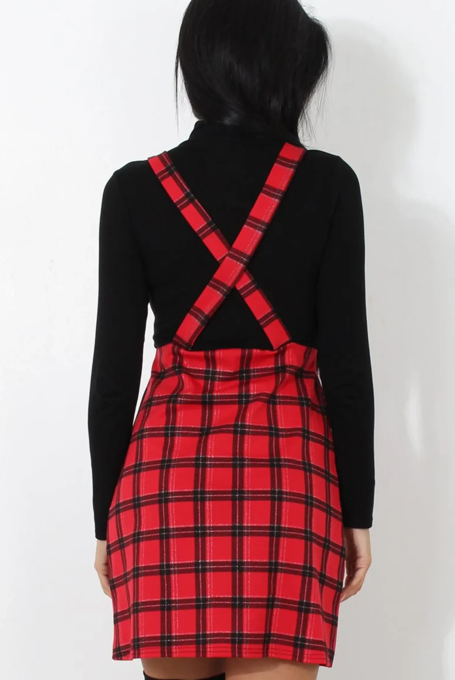 Rebellious Fashion Red Tartan Pinafore-Tarzo