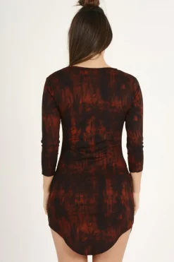 Rebellious Fashion Red Tie Dye Long Sleeve Lace Up Dress - Ismi