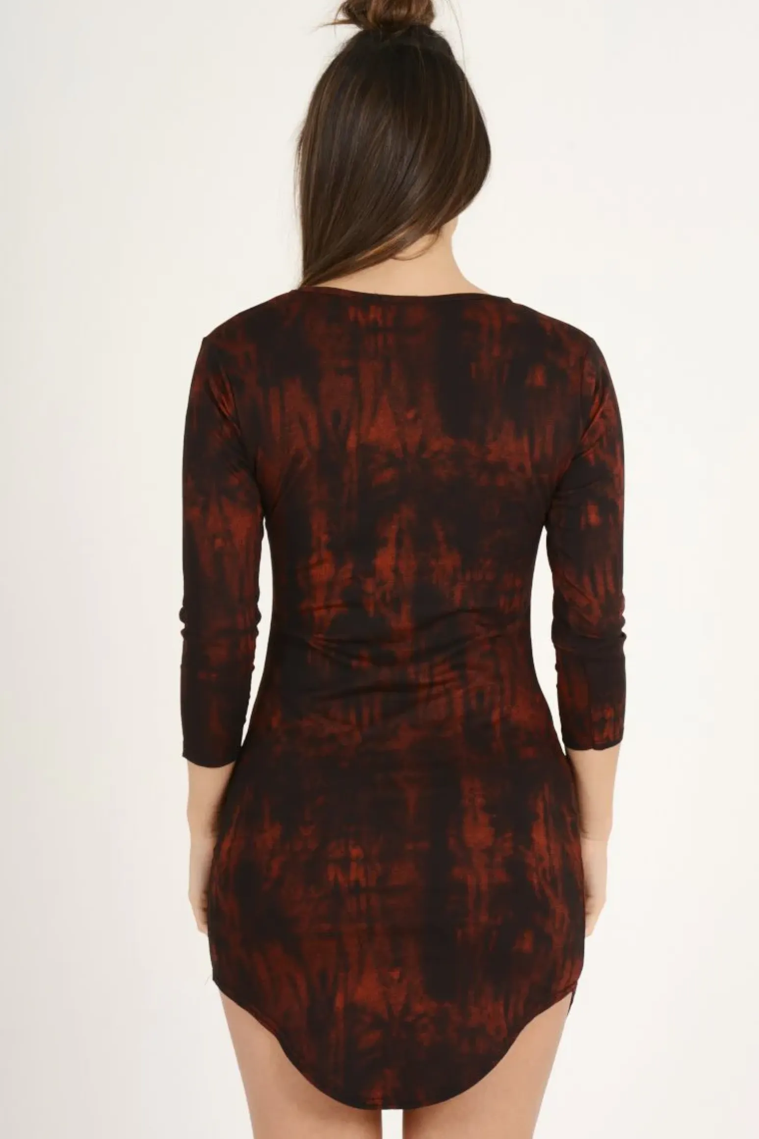 Rebellious Fashion Red Tie Dye Long Sleeve Lace Up Dress - Ismi