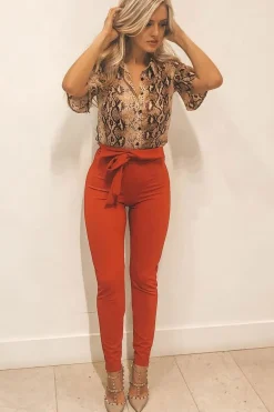 Rebellious Fashion Red Tie Front Crepe Cigarette Trousers - Ryanne