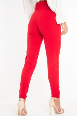 Rebellious Fashion Red Tie Front Crepe Cigarette Trousers - Ryanne