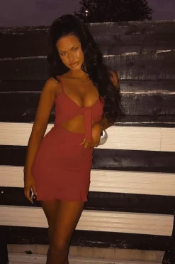 Rebellious Fashion Red Tie Front Ruffle Hem Mini Dress - Darianna