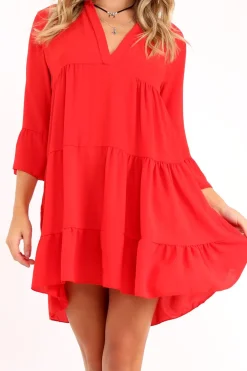 Rebellious Fashion Red Tiered Ruffle Shift Dress - Abri