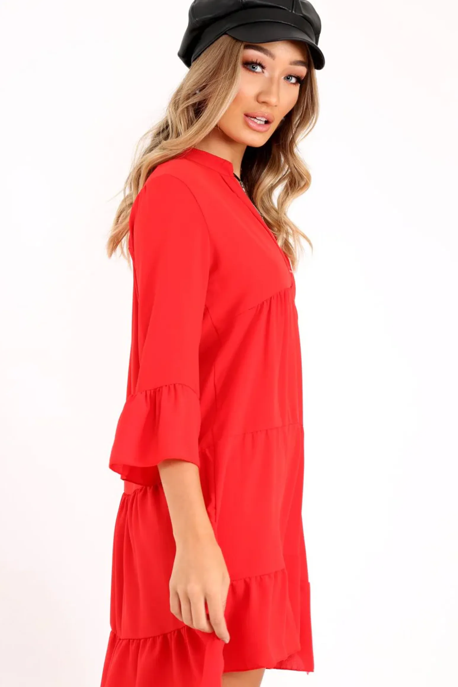 Rebellious Fashion Red Tiered Ruffle Shift Dress - Abri