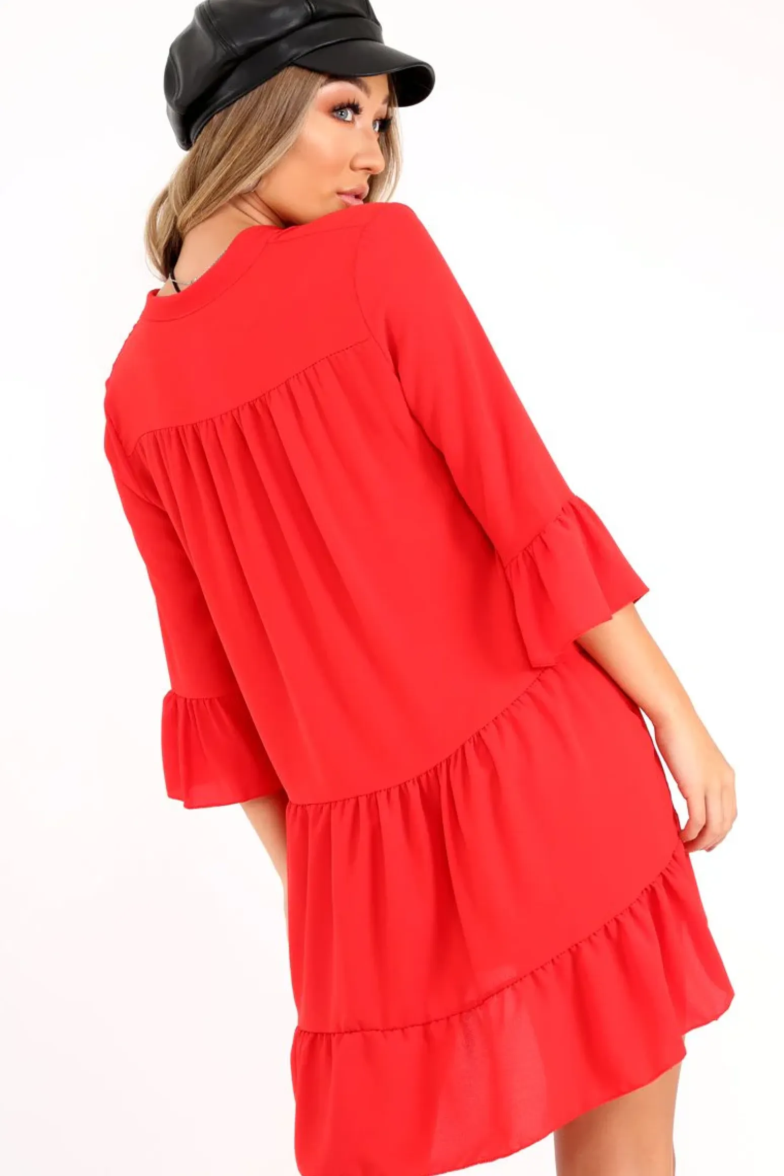 Rebellious Fashion Red Tiered Ruffle Shift Dress - Abri