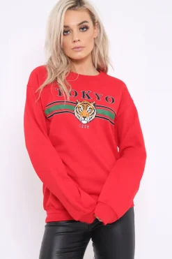 Rebellious Fashion Red Tokyo Slogan Sweatshirt - Lilah