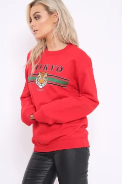 Rebellious Fashion Red Tokyo Slogan Sweatshirt - Lilah