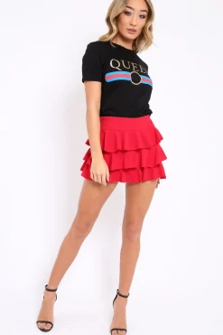 Rebellious Fashion Red Triple Frill Shorts - Alison