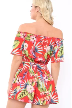 Rebellious Fashion Red Tropical Print Shorts - Florence