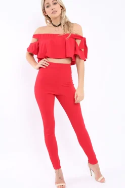 Rebellious Fashion Red Trousers and Crop Top Co-ord - Daizy