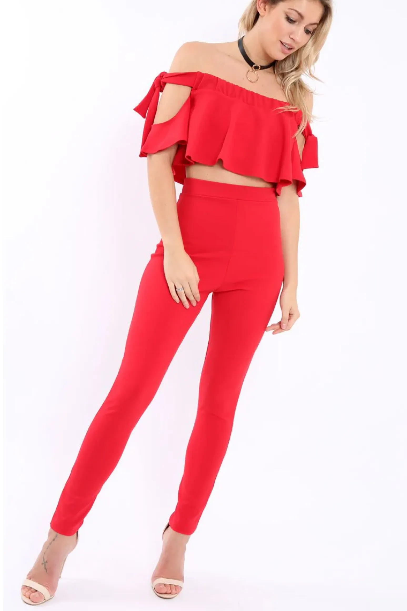 Rebellious Fashion Red Trousers and Crop Top Co-ord - Daizy