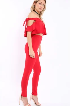 Rebellious Fashion Red Trousers and Crop Top Co-ord - Daizy