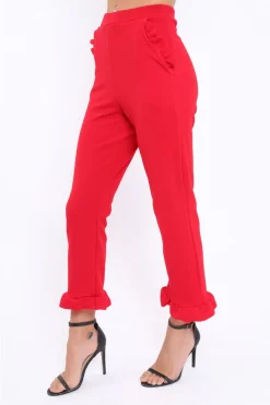 Rebellious Fashion Red Trousers with Frill Detailing - Brayley