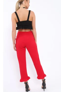 Rebellious Fashion Red Trousers with Frill Detailing - Brayley