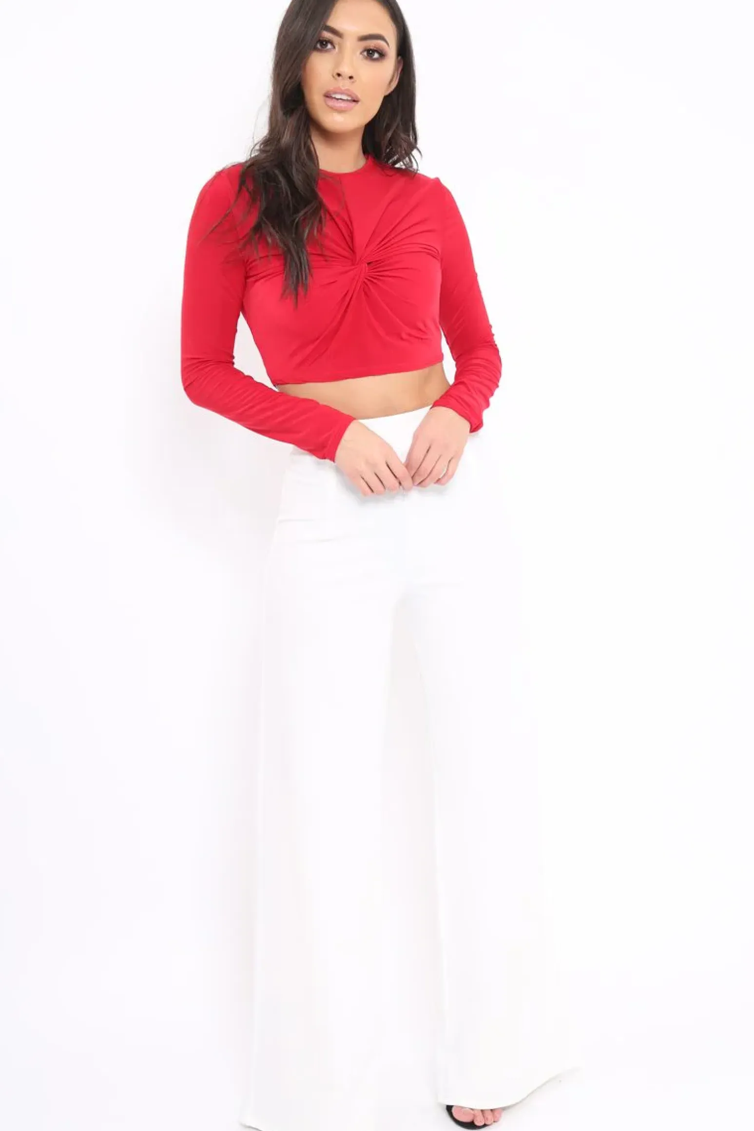 Rebellious Fashion Red Twist Knot Front Crop Top - Keely