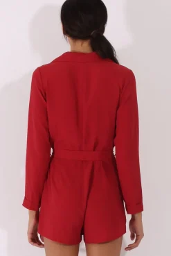 Rebellious Fashion Red Utility Belted Playsuit - Charlee