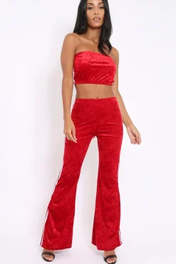 Rebellious Fashion Red Velvet Boobtube and Trouser Set - Shayla