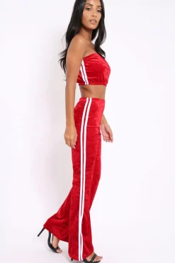 Rebellious Fashion Red Velvet Boobtube and Trouser Set - Shayla