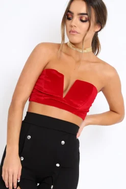 Rebellious Fashion Red V Front Velvet Boob Tube - Evelyn