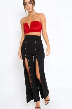 Rebellious Fashion Red V Front Velvet Boob Tube - Evelyn