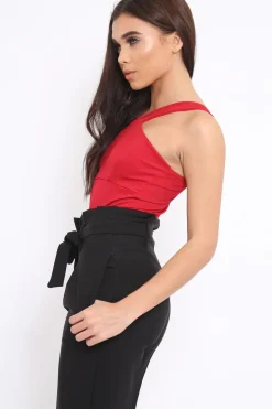 Rebellious Fashion Red V Neck Strap Bandeau Bodysuit - Karlah