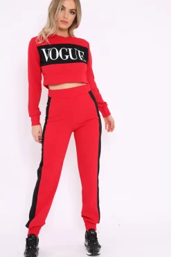 Rebellious Fashion Red Vogue Slogan Tracksuit - Neyla