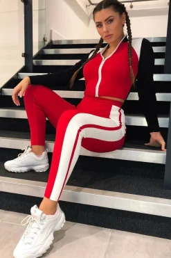 Rebellious Fashion Red White Black Striped Tracksuit - Greylynn