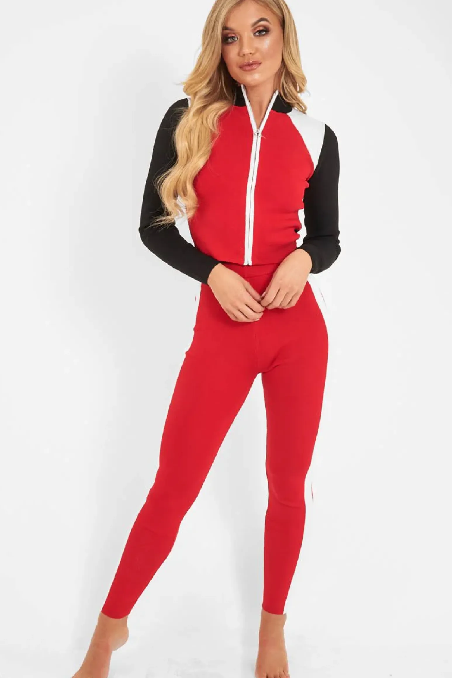 Rebellious Fashion Red White Black Striped Tracksuit - Greylynn