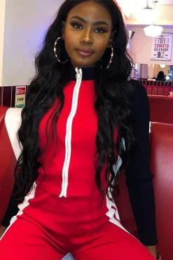 Rebellious Fashion Red White Black Striped Tracksuit - Greylynn