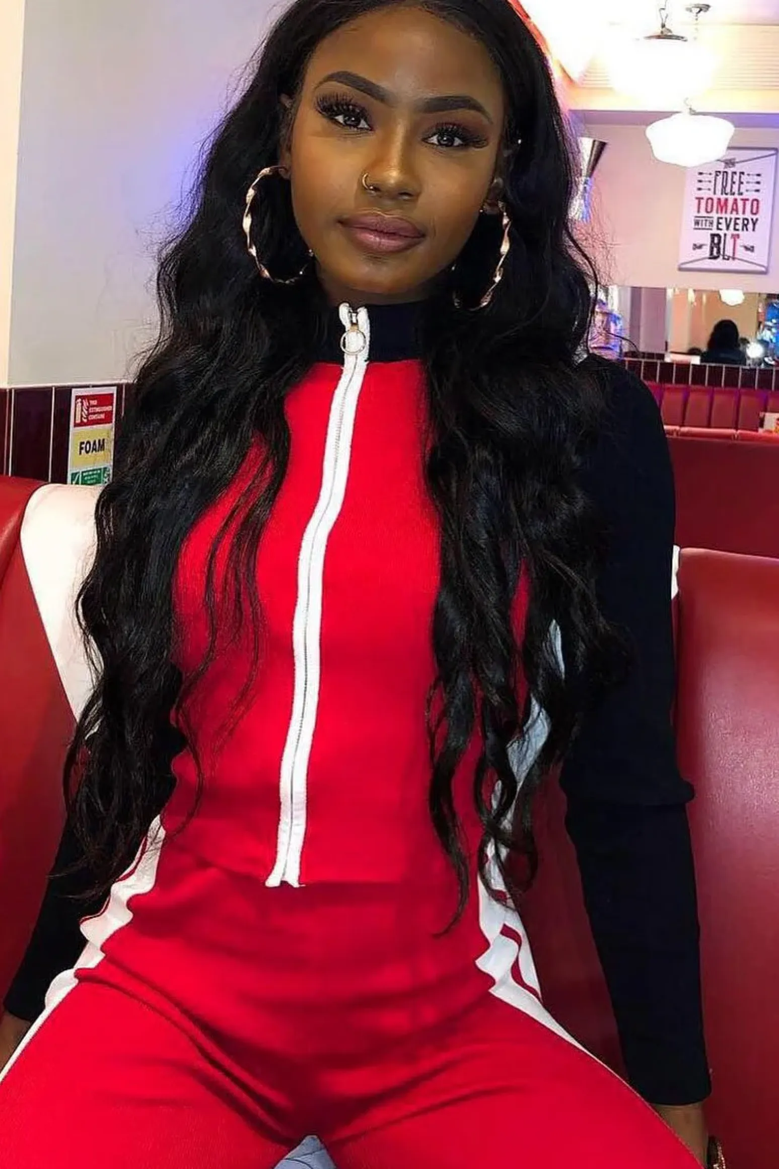 Rebellious Fashion Red White Black Striped Tracksuit - Greylynn