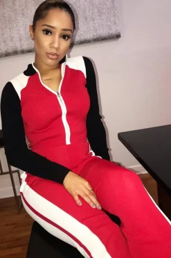 Rebellious Fashion Red White Black Striped Tracksuit - Greylynn