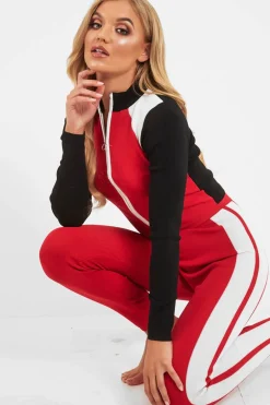 Rebellious Fashion Red White Black Striped Tracksuit - Greylynn