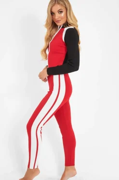 Rebellious Fashion Red White Black Striped Tracksuit - Greylynn